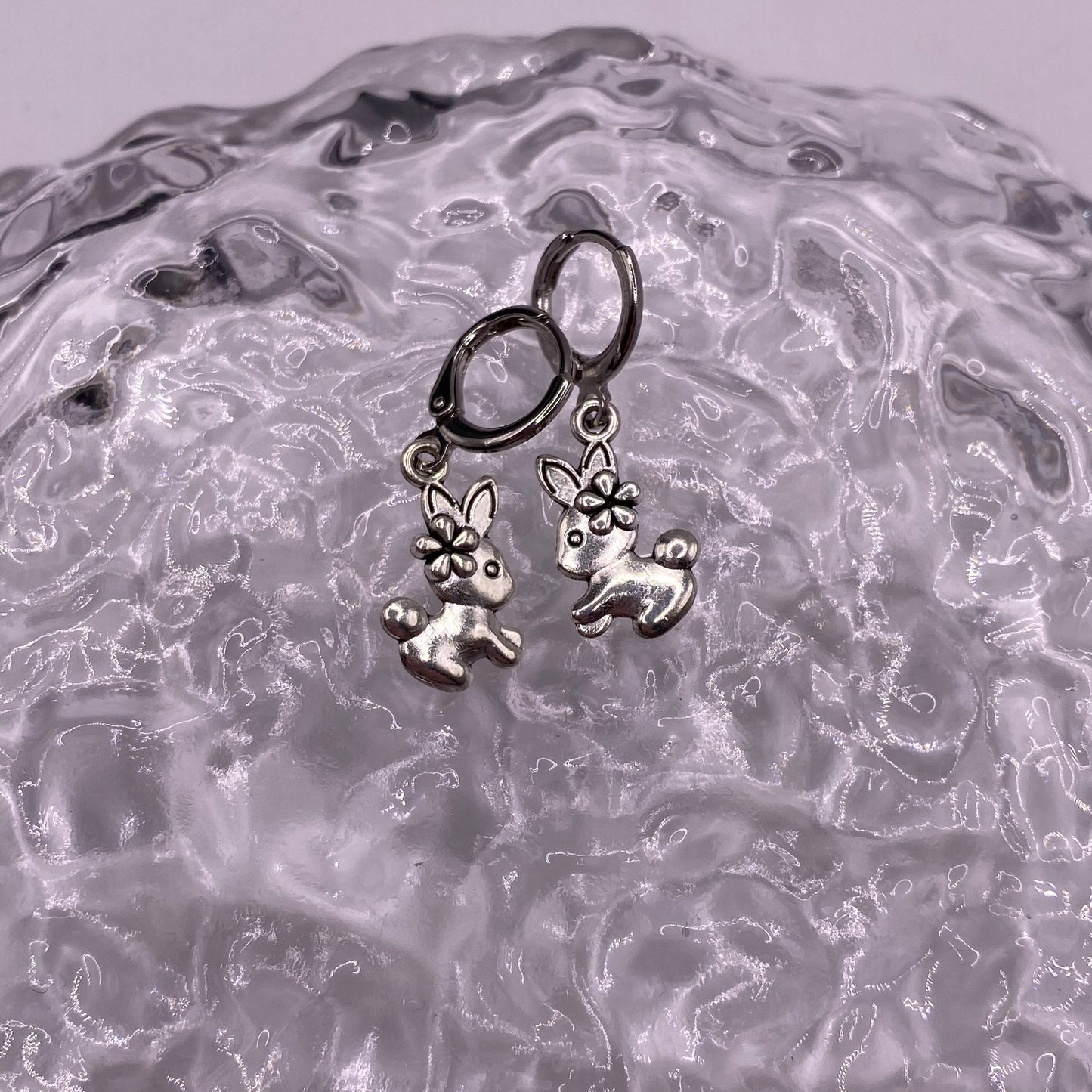 Small Flower Bunny Huggie Hoop Earrings