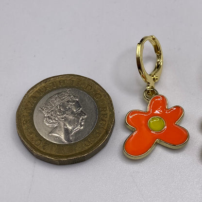 Groovy Orange Flower Huggie Hoop Earrings