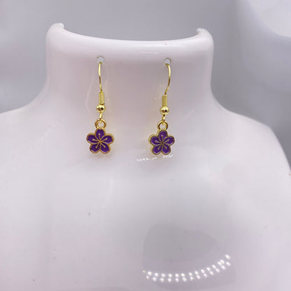 Purple Violet Flower Earrings