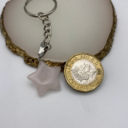 Rose Quartz Star Pendant Keyring