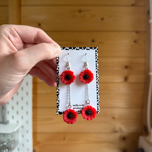 Dangly Poppy Flower Earrings