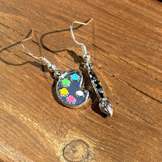 Mismatched Paint and Brush Palette Earrings