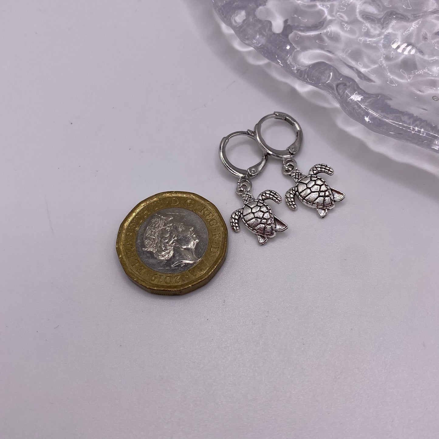 Small Silver Turtle Huggie Hoop Earrings