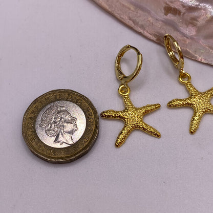 Gold Starfish Huggie Hoop Earrings