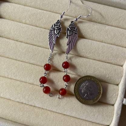 Red Rose Wing Drop Crystal Earrings