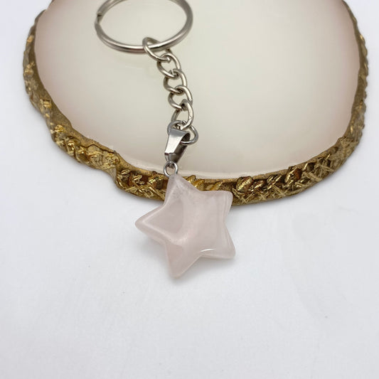 Rose Quartz Star Pendant Keyring