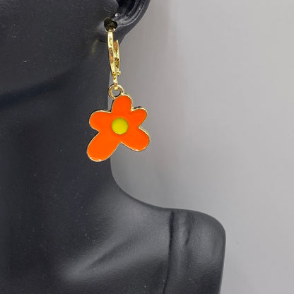 Groovy Orange Flower Huggie Hoop Earrings