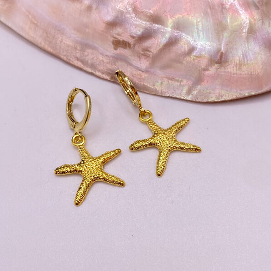 Gold Starfish Huggie Hoop Earrings