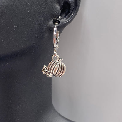 Small Silver Pumpkin Huggie Hoop Earrings