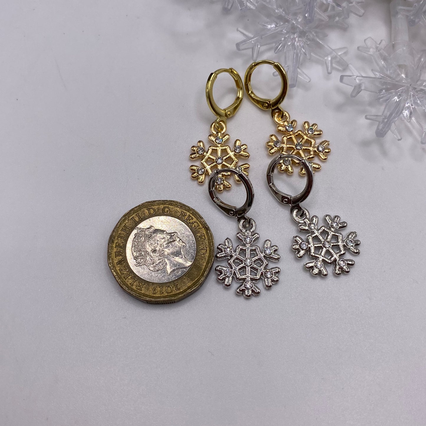 Diamanté Snowflake Huggie Hoop Earrings