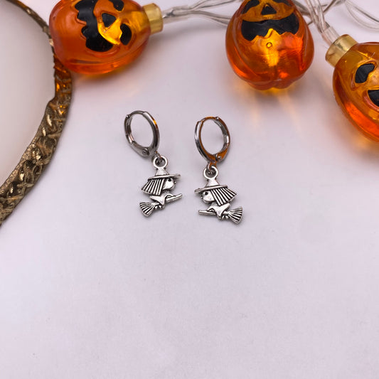 Flying Witch Huggie Hoop Earrings