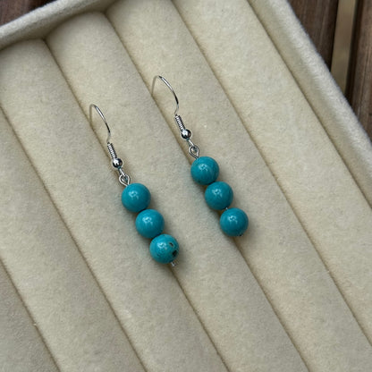 Round Blue Howlite Crystal Earrings