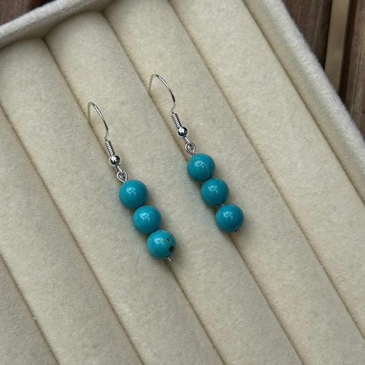 Round Blue Howlite Crystal Earrings