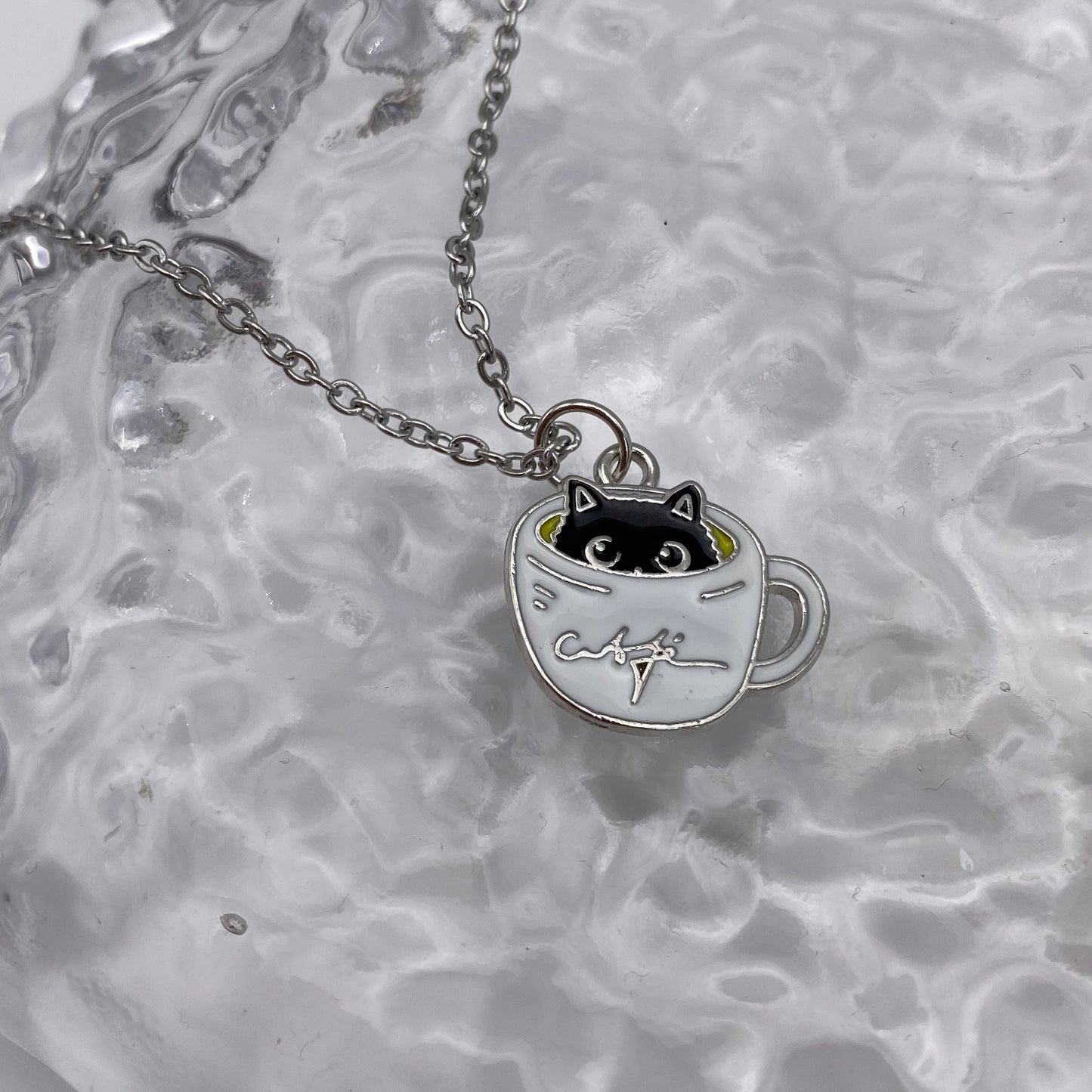 Cat In A Coffee Cup Necklace