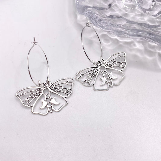 Outline Moth Hoop Earrings