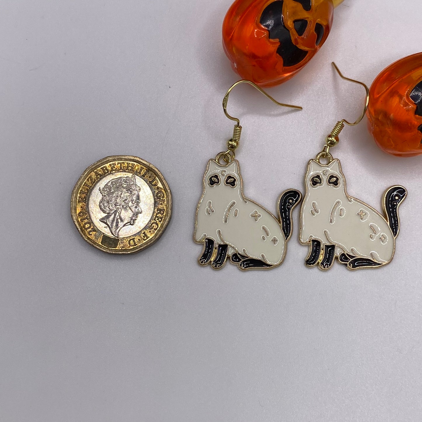 Gold Ghost Cat Costume Earrings