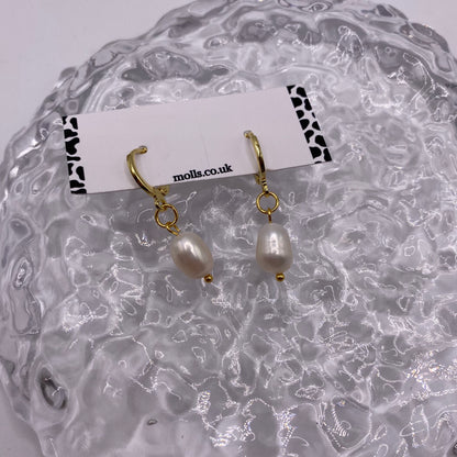 Pearl Drop Huggie Hoop Earrings