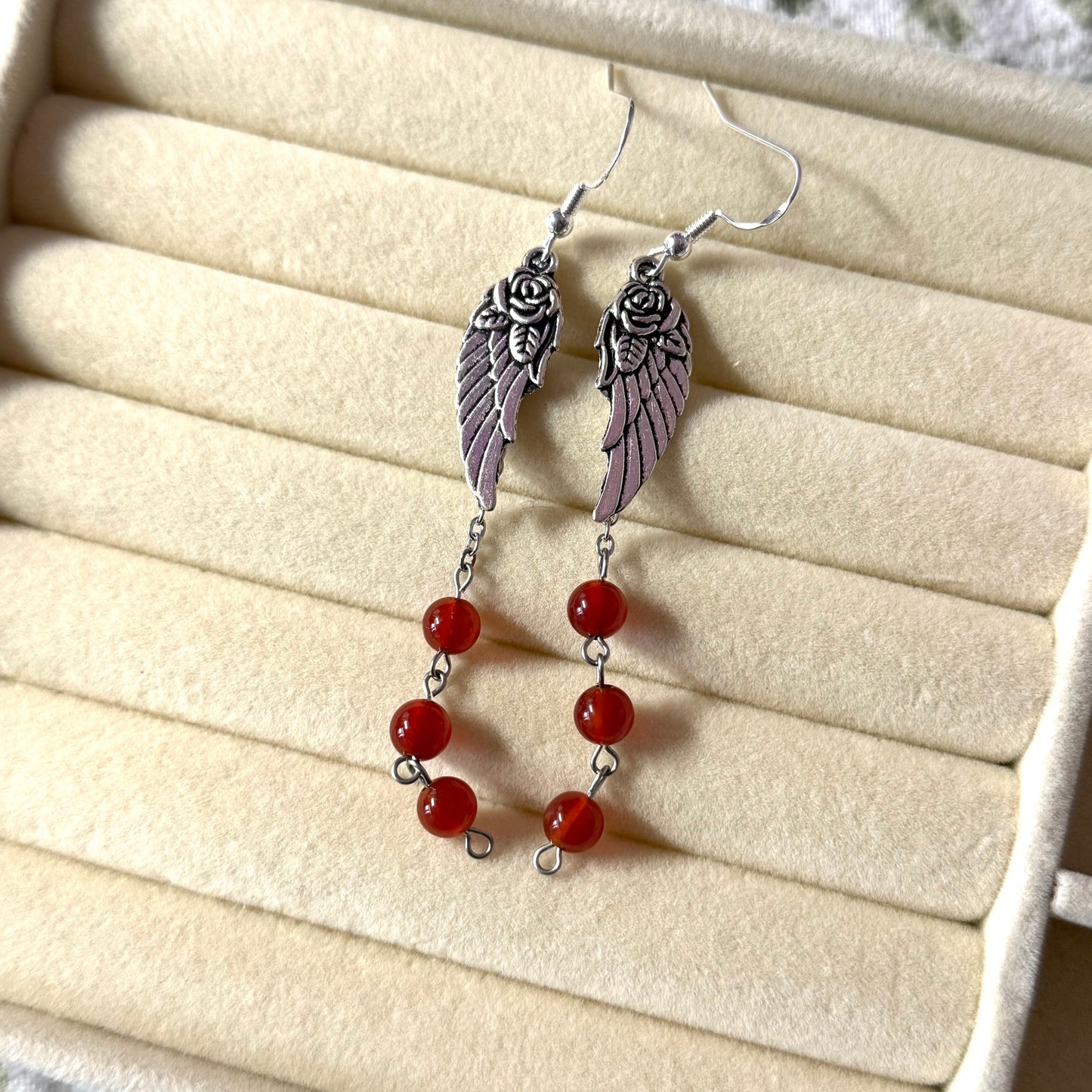 Red Rose Wing Drop Crystal Earrings