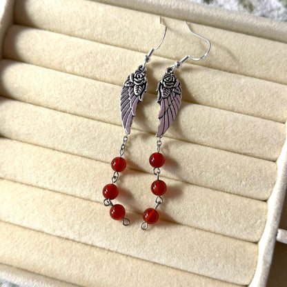 Red Rose Wing Drop Crystal Earrings
