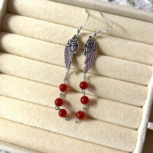 Red Rose Wing Drop Crystal Earrings