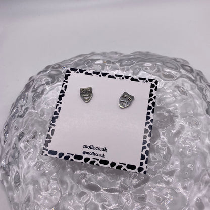 Comedy and Tragedy Theatre Mask Stud Earrings