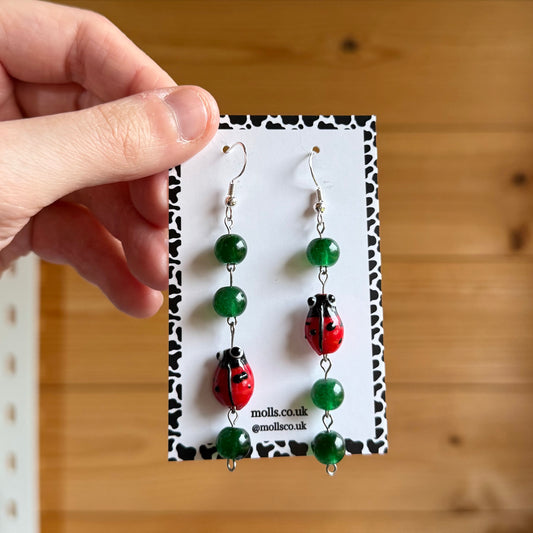 Dangly Green Ladybird Earrings