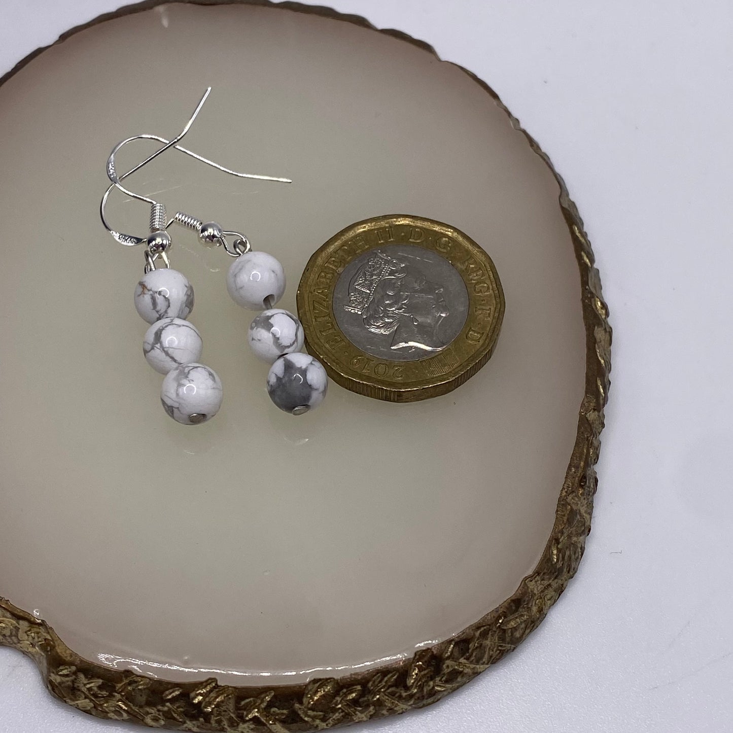 Round White Howlite Crystal Earrings