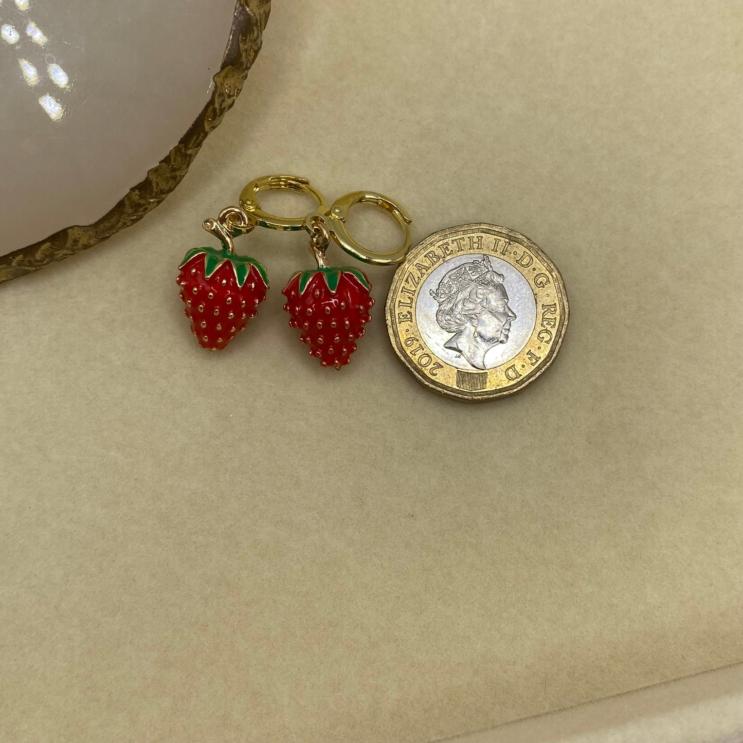 Gold Strawberry Huggie Hoop Earrings