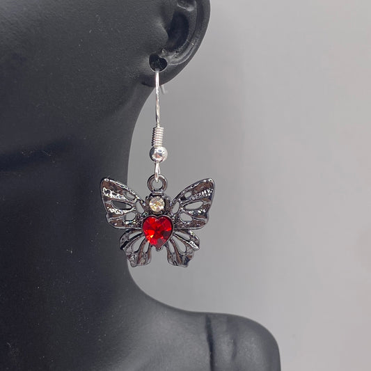Gothic Red Butterfly Earrings