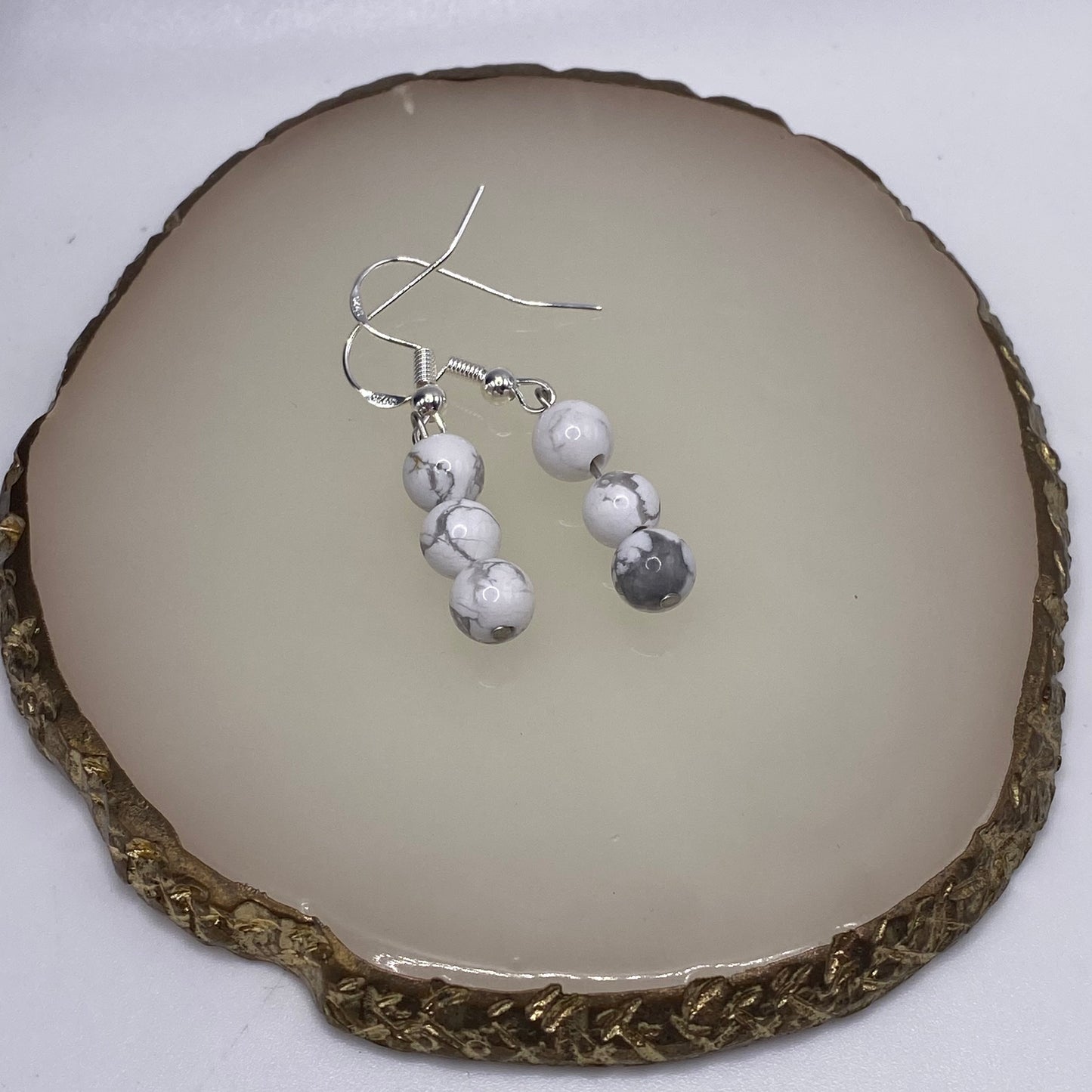 Round White Howlite Crystal Earrings