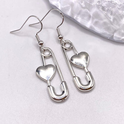 Safety Pin Heart Earrings