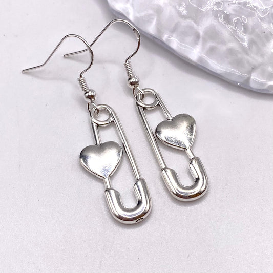Safety Pin Heart Earrings