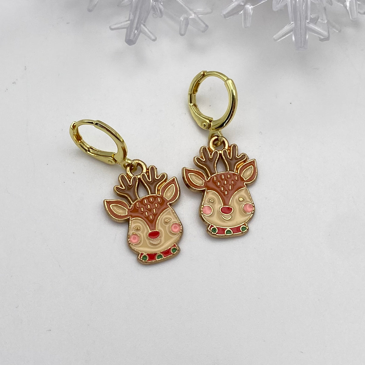 Reindeer Face Head Huggie Hoop Earrings