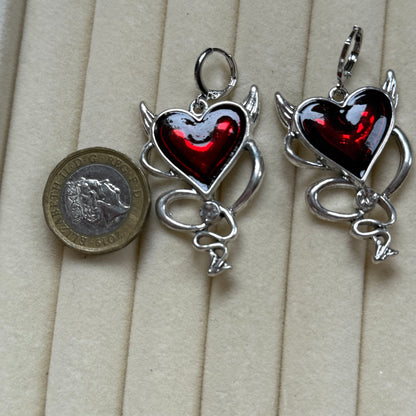 Gothic Red Heart Huggie Hoop Earrings