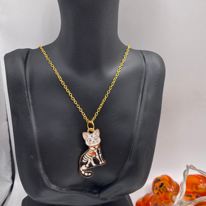 Skeleton Cat Gold Necklace