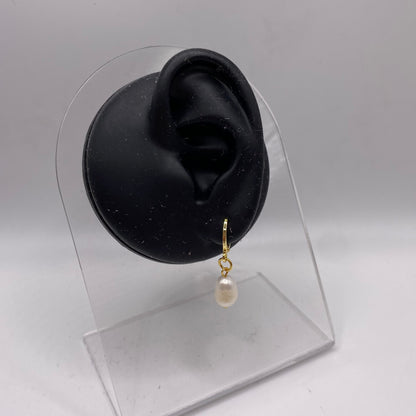 Pearl Drop Huggie Hoop Earrings
