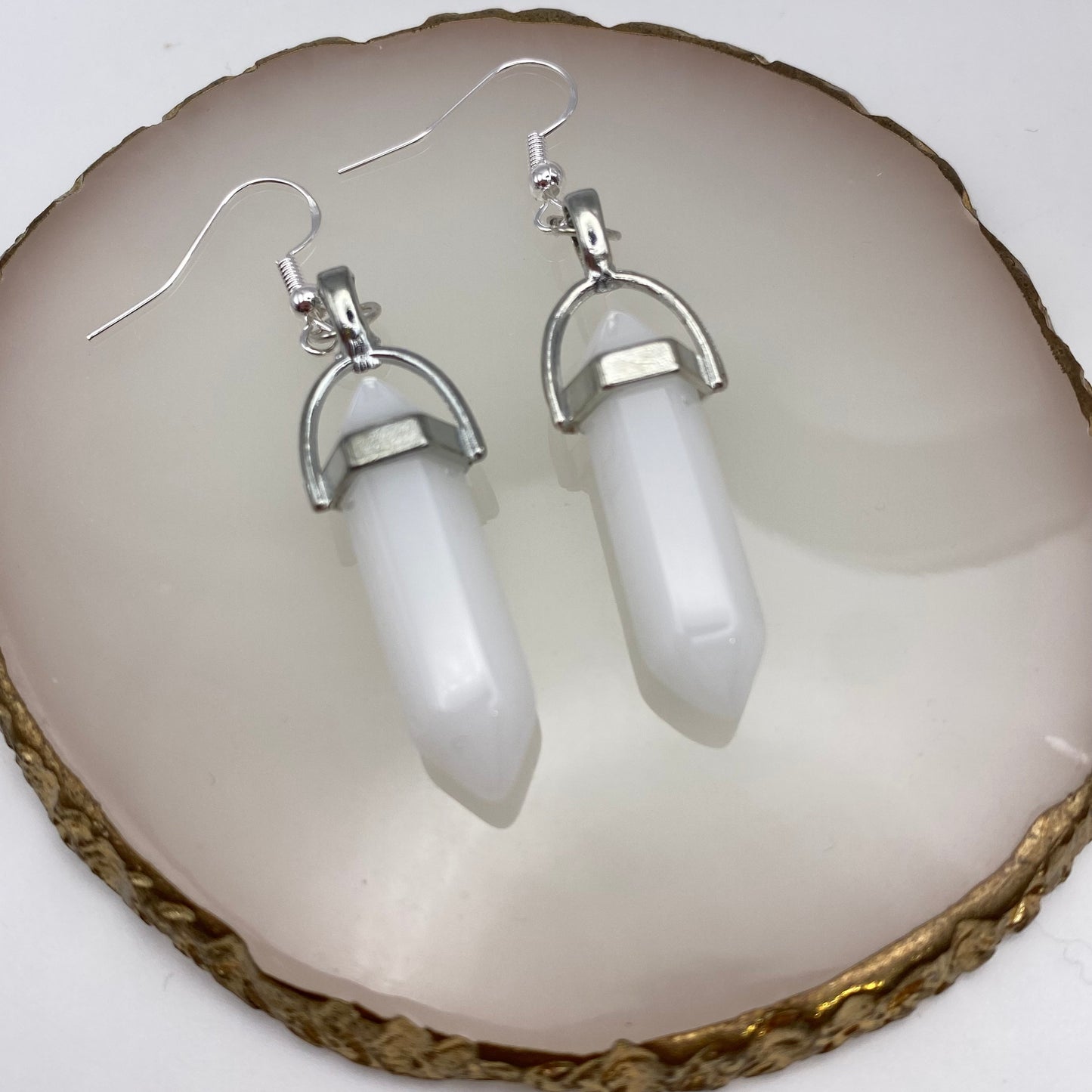 White Quartz Crystal Pendant Earrings