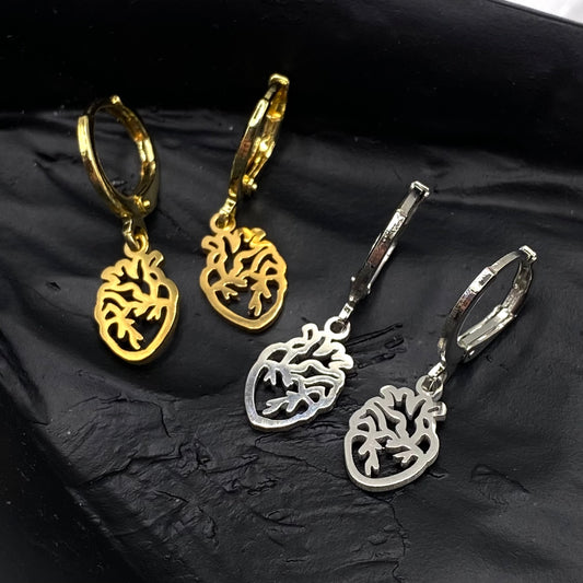 Anatomical Heart Outline Huggie Hoop Earrings
