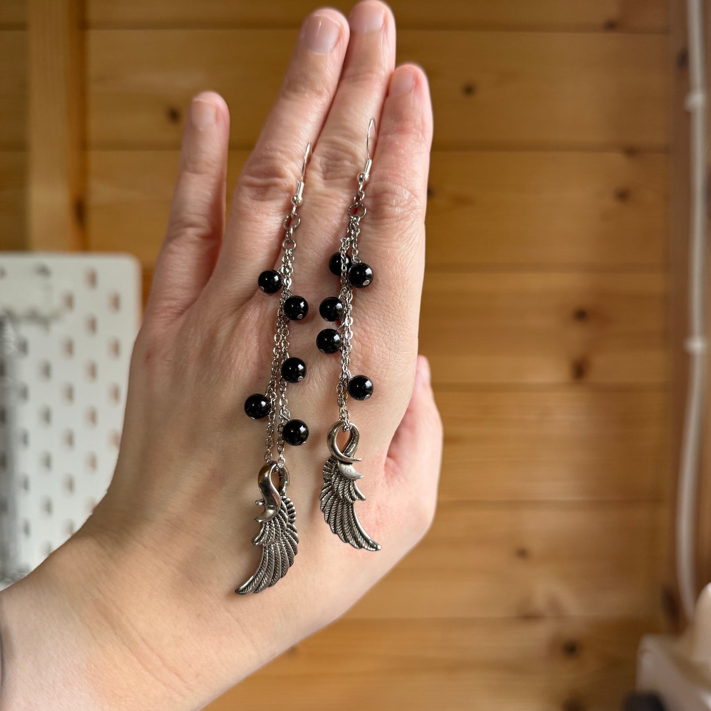 Black Crystal Cluster Dangly Wing Earrings