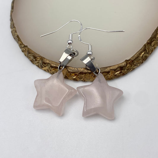 Rose Quartz Star Pendant Earrings