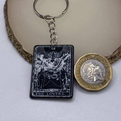 Black and White The Lovers Tarot Card Keyrings