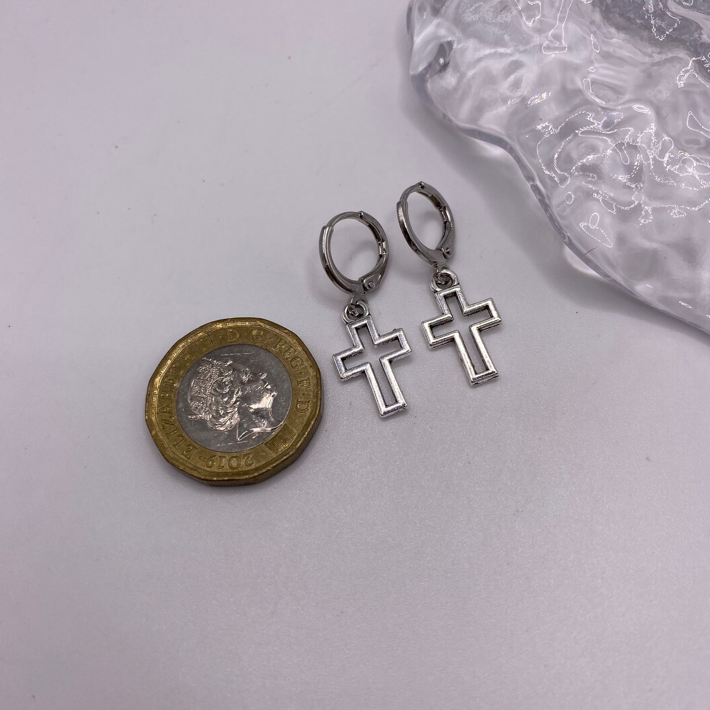 Cross Outline Huggie Hoop Earrings