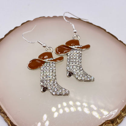 Disco Cowboy Boot With Hat Earrings