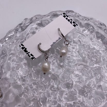 Pearl Drop Huggie Hoop Earrings