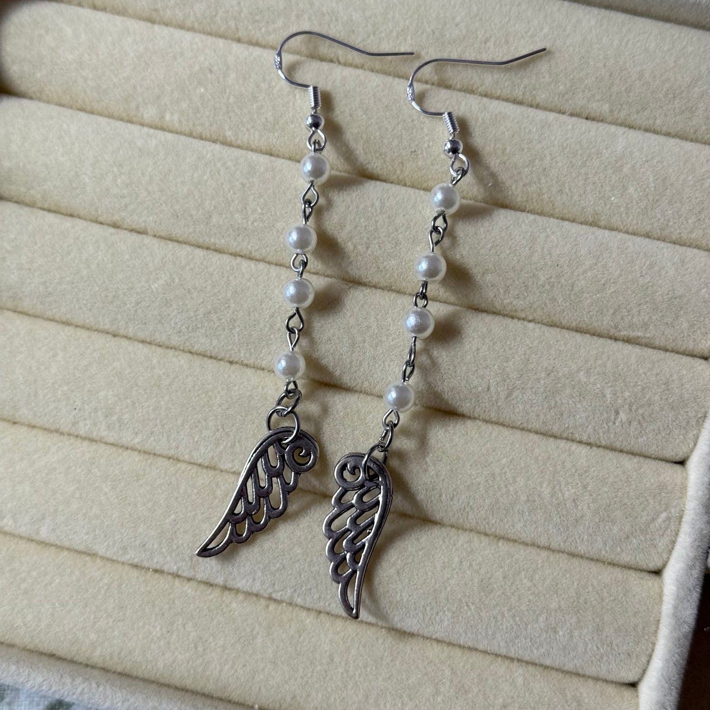 Pearl Drop Dangly Wing Earrings