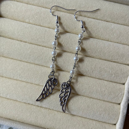 Pearl Drop Dangly Wing Earrings