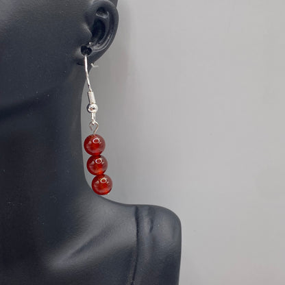 Round Red Carnelian Crystal Earrings