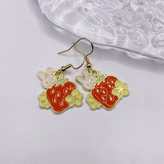 Strawberry Bunny Rabbit Earrings