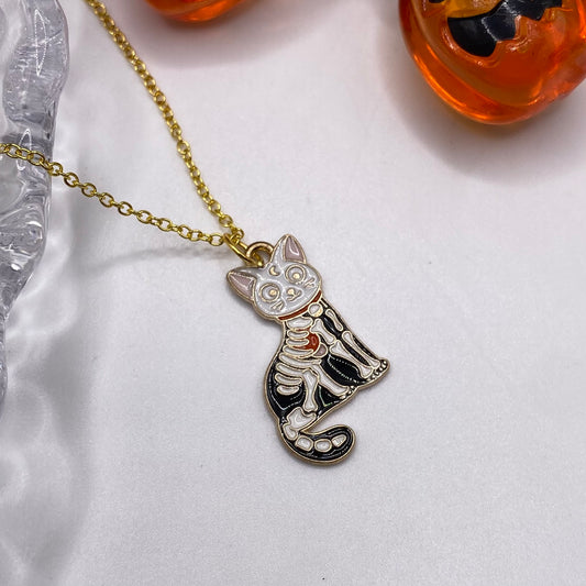 Skeleton Cat Gold Necklace