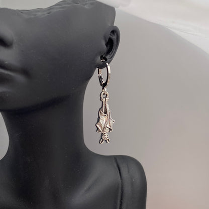 Hanging  Bat Huggie Hoop Earrings
